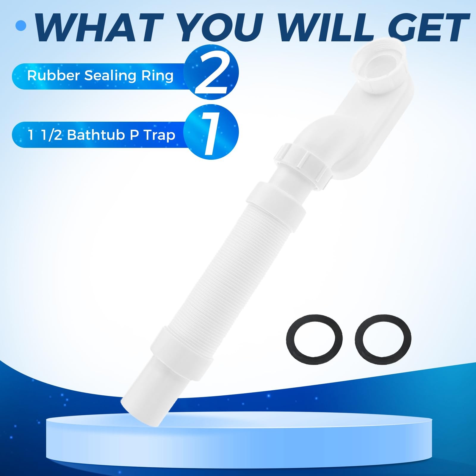ETERMETA Bathtub Shower Drain Pipe, Low Profile Flat 1 1/2 1 inch, White