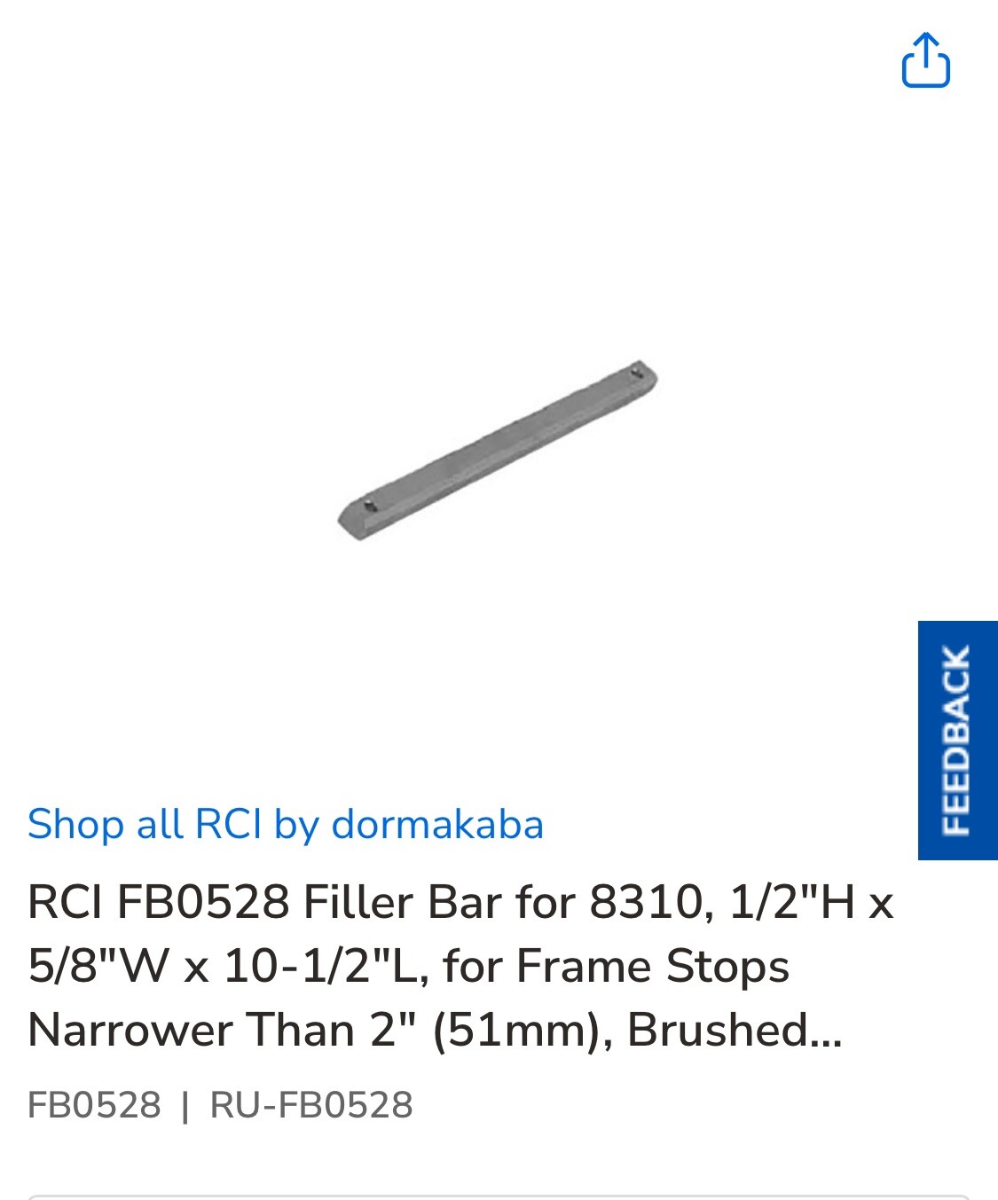 RCI FB0528 Filler Bar for 8310, 1/2″H x 5/8″W x 10-1/2″L