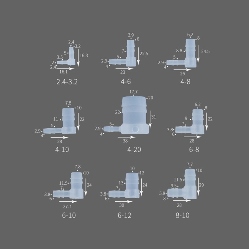 90° Elbow Hose Joiner Barbed Splicer PP Plastic Pipe Fitting 2-Way OD 3.2mm-20mm