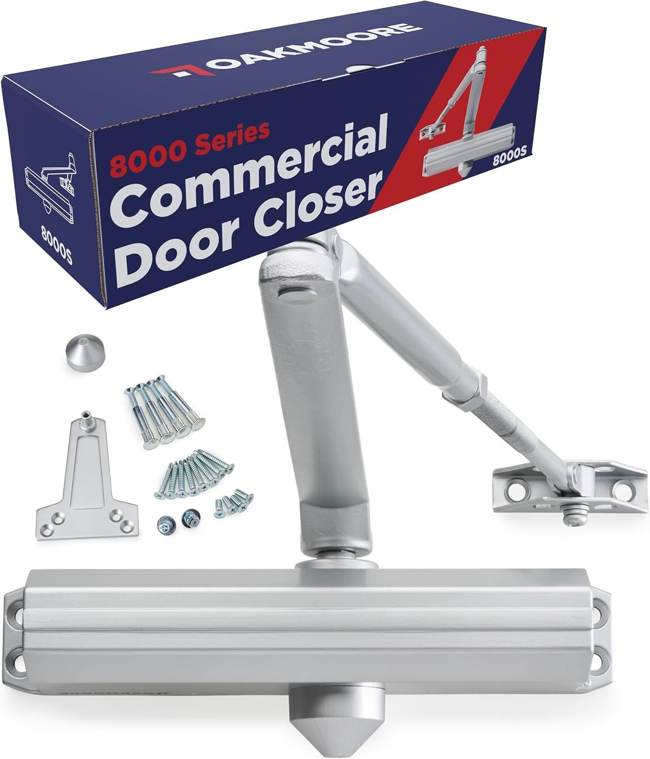Oakmoore Commercial Heavy Duty Hydraulic Door Closer, Silver, ADA, UL, Grade 1