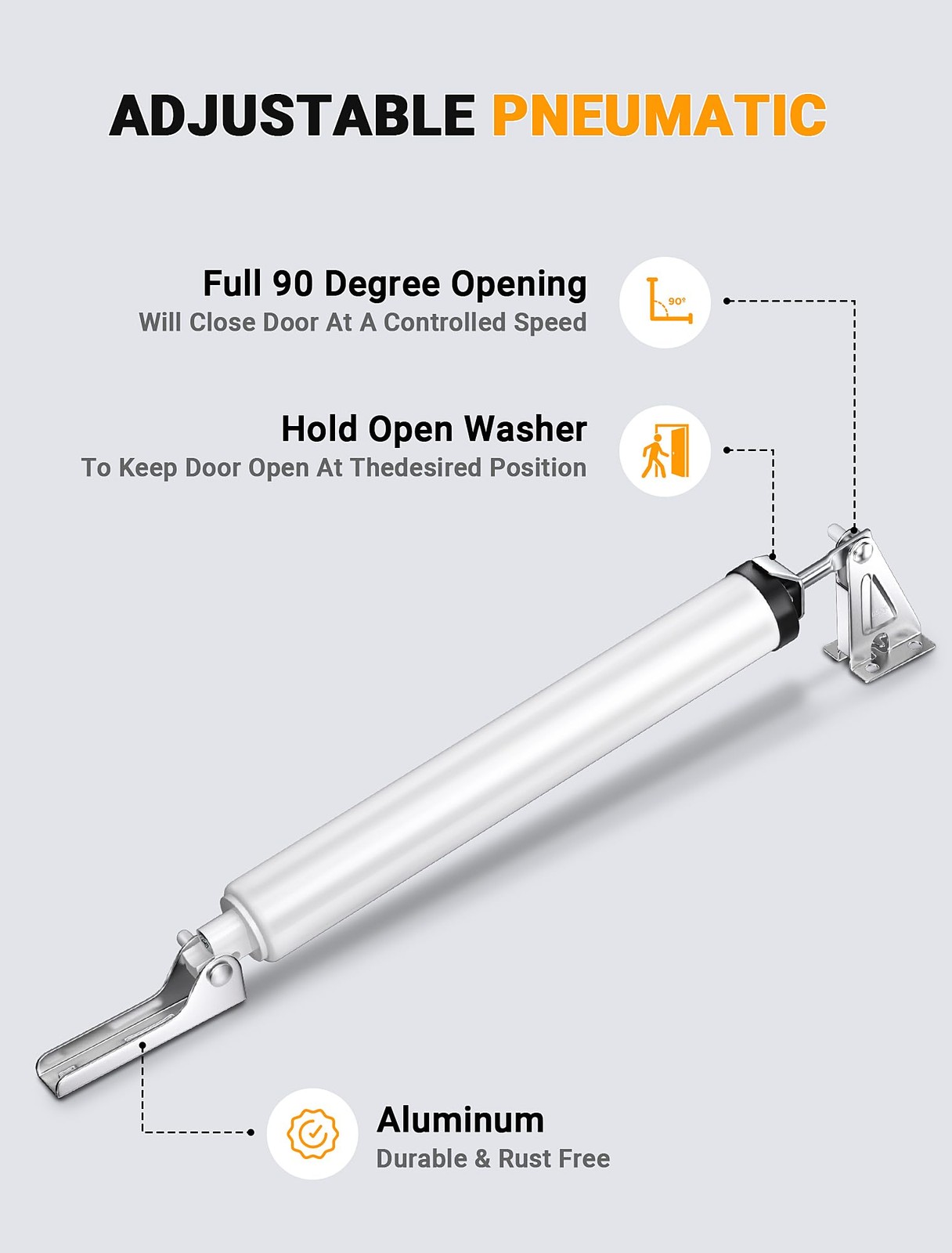Storm Door Closer, Heavy Duty Pneumatic Screen Door Closer, Adjustable Closing S