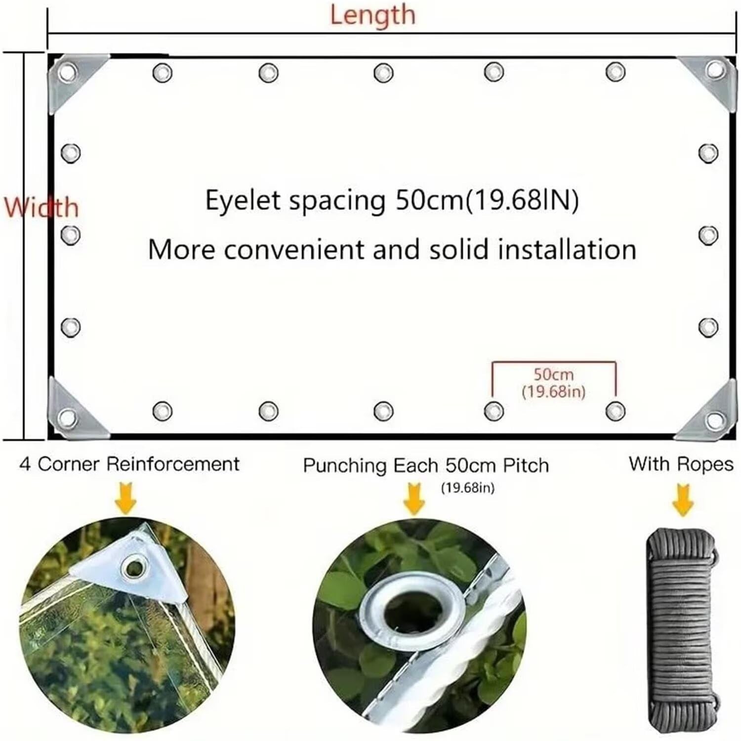 Clear Tarp Heavy Duty with Metal Grommets, 14 Mil Thick Clear Vinyl Trap, Wat…