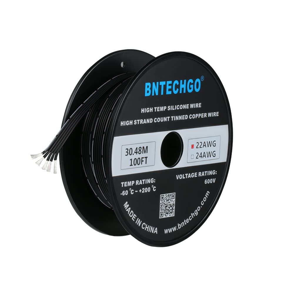 Bntechgo 22 Gauge Silicone Ribbon Cable Flexible 5P Black 100 Ft Flat Cable 22