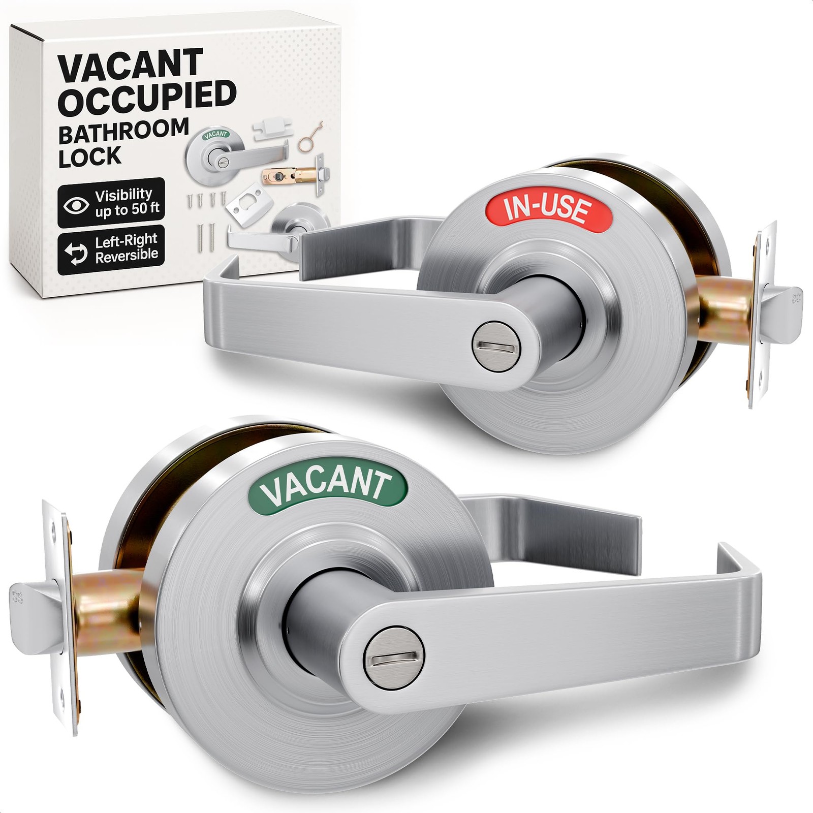 PalaYou Vacant Occupied Bathroom Lock, Bright Indicator, Stainless Steel