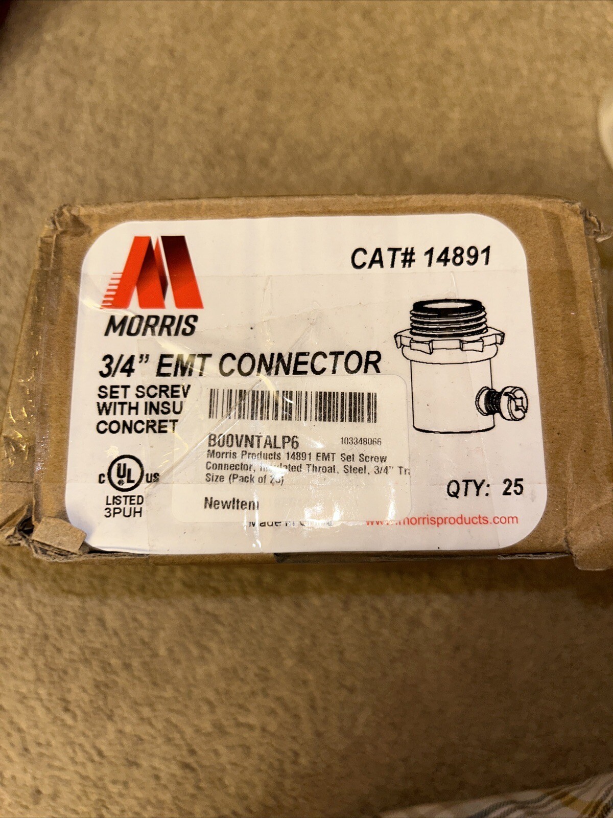 MORRIS PRODUCTS 14891 3/4” EMT Connector Steel Set Screw Connector – Box of 23