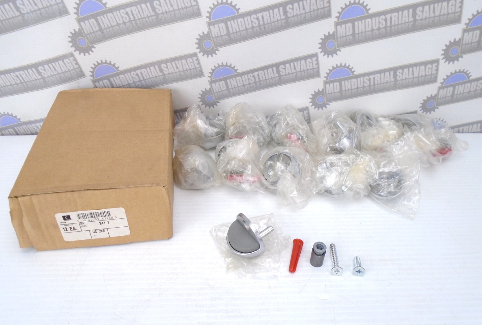 (Lot of 12) – HAGER – 241F – DOME DOOR STOP – US26D – Satin Chrome -(NEW in BOX)