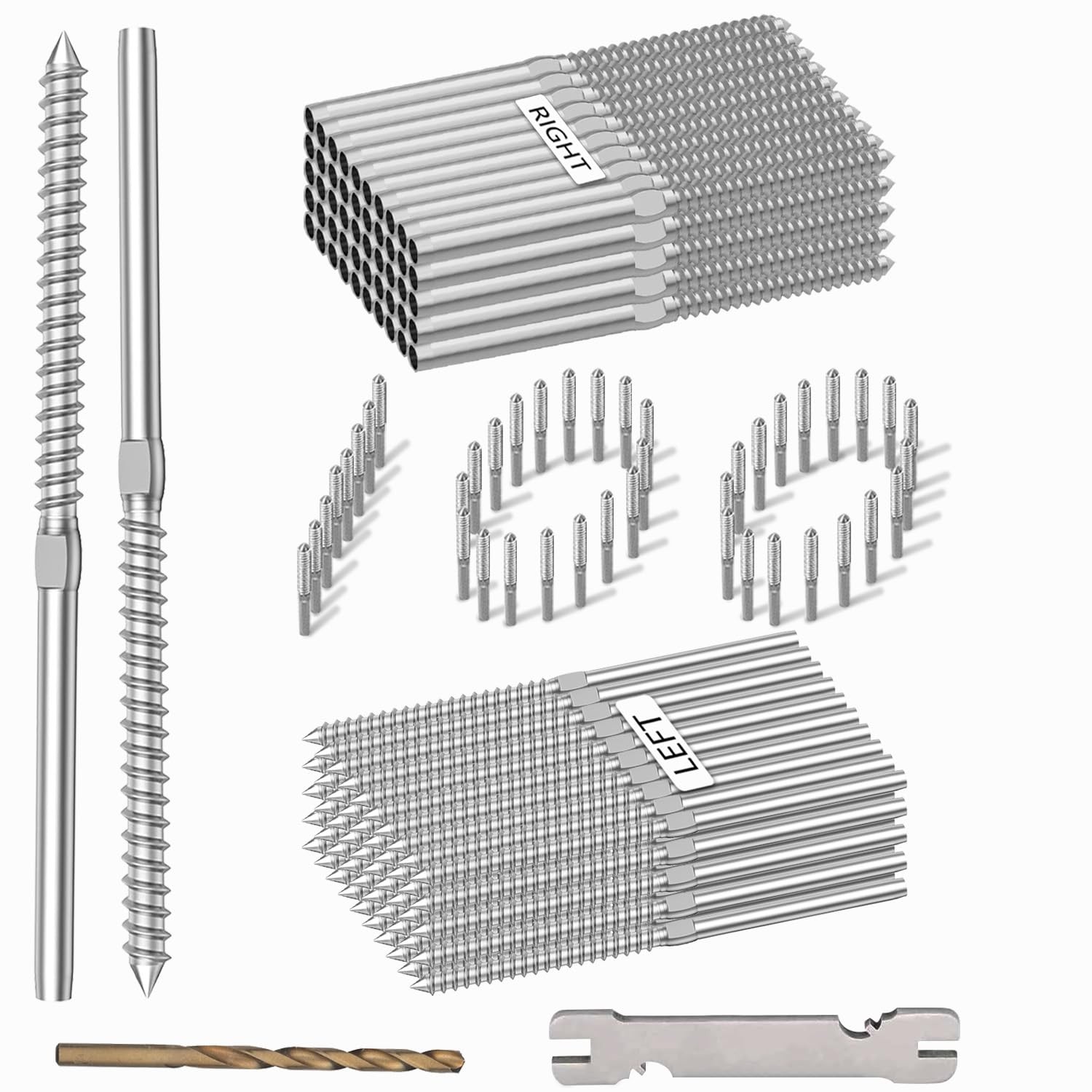 100Pack 1/8′ Left & Right Handed Thread Swage 1/8″, Silver Lag Screws