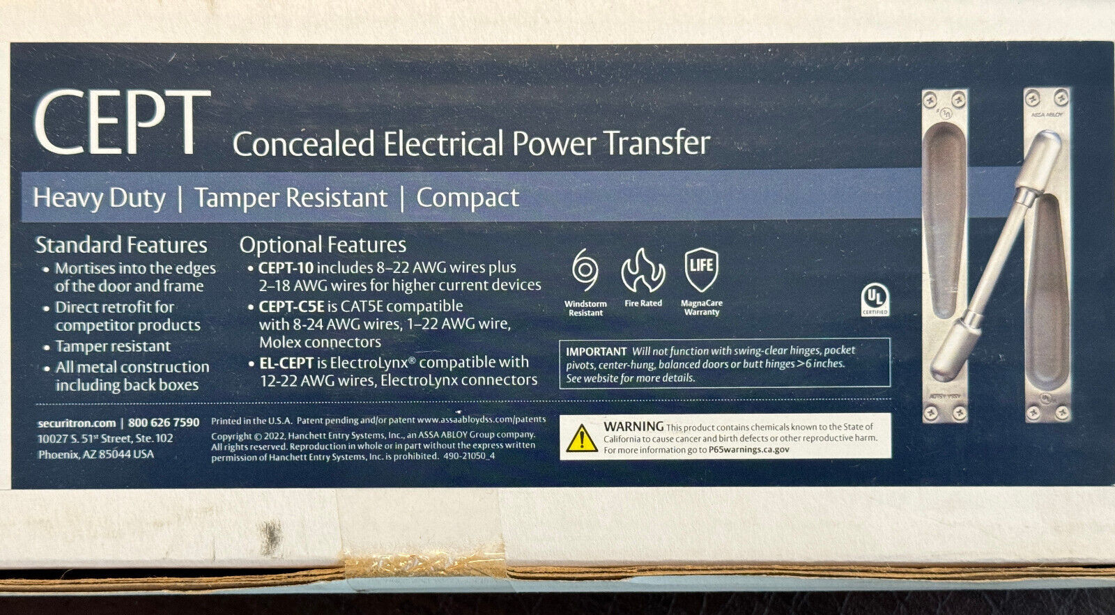 ASSA ABLOY Securitron EL-CEPT Concealed Electrical Power Transfer US32D