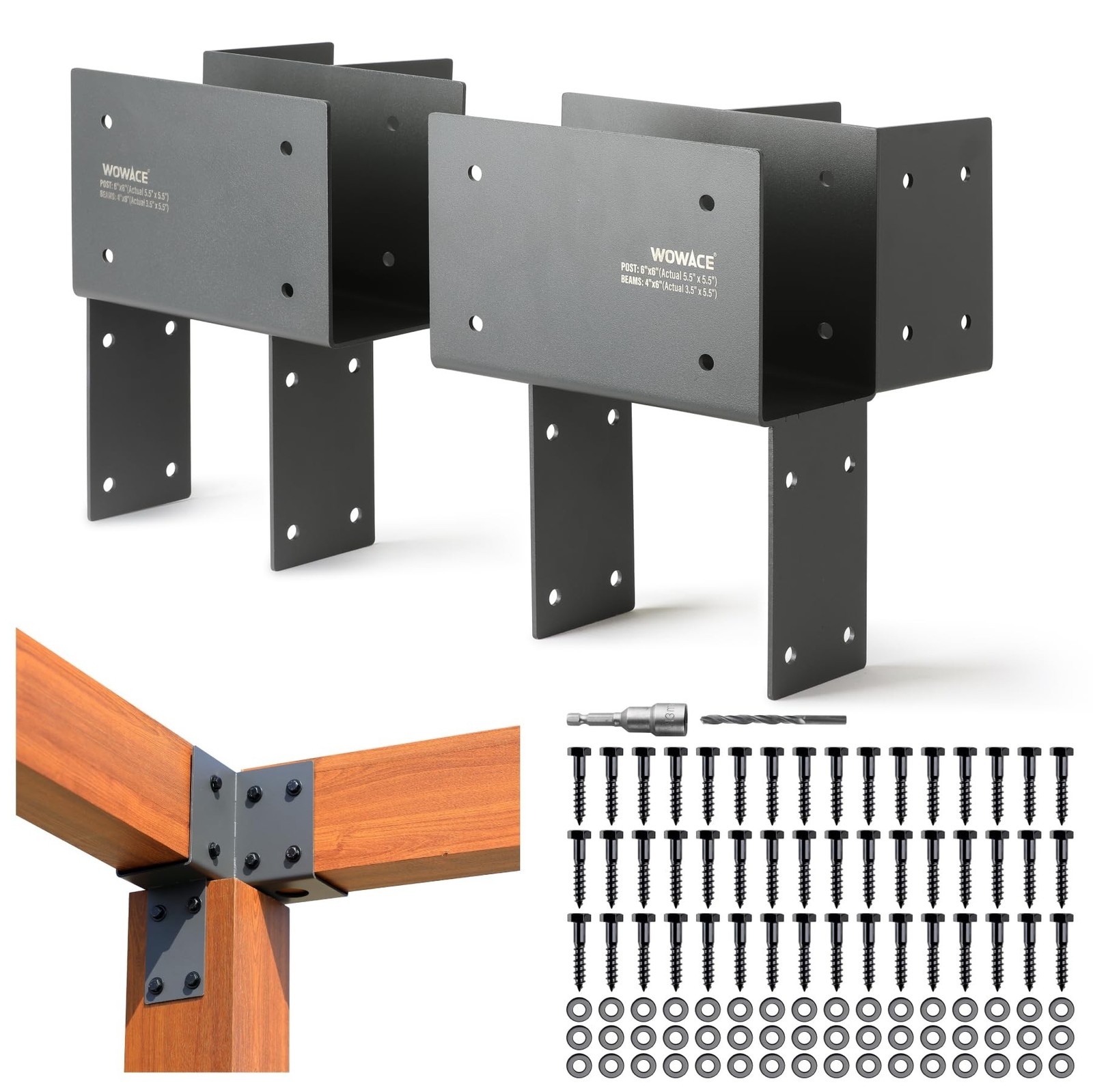 2 Pack 4×6 (Actual 3.5″x5.5″) Heavy Duty Stainless Steel Pergola Brackets – C…