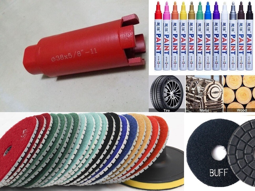 stone concrete polishing pad core bit 30 + 12 car tire rubber granite marker pen