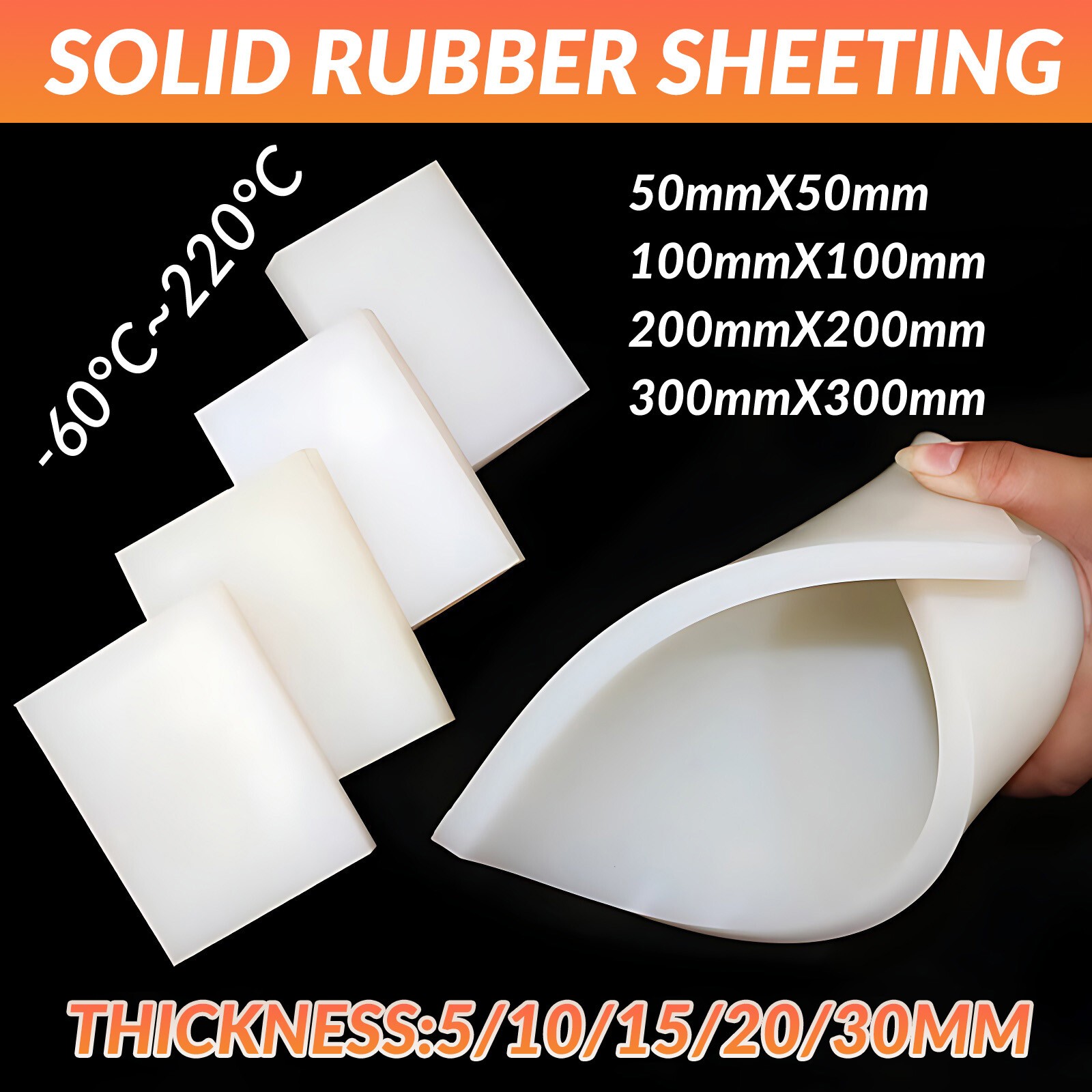 White Silicone Rubber Sheet Pad 50×50/100×100/200×200/300x300mm Thickn 5mm~30mm
