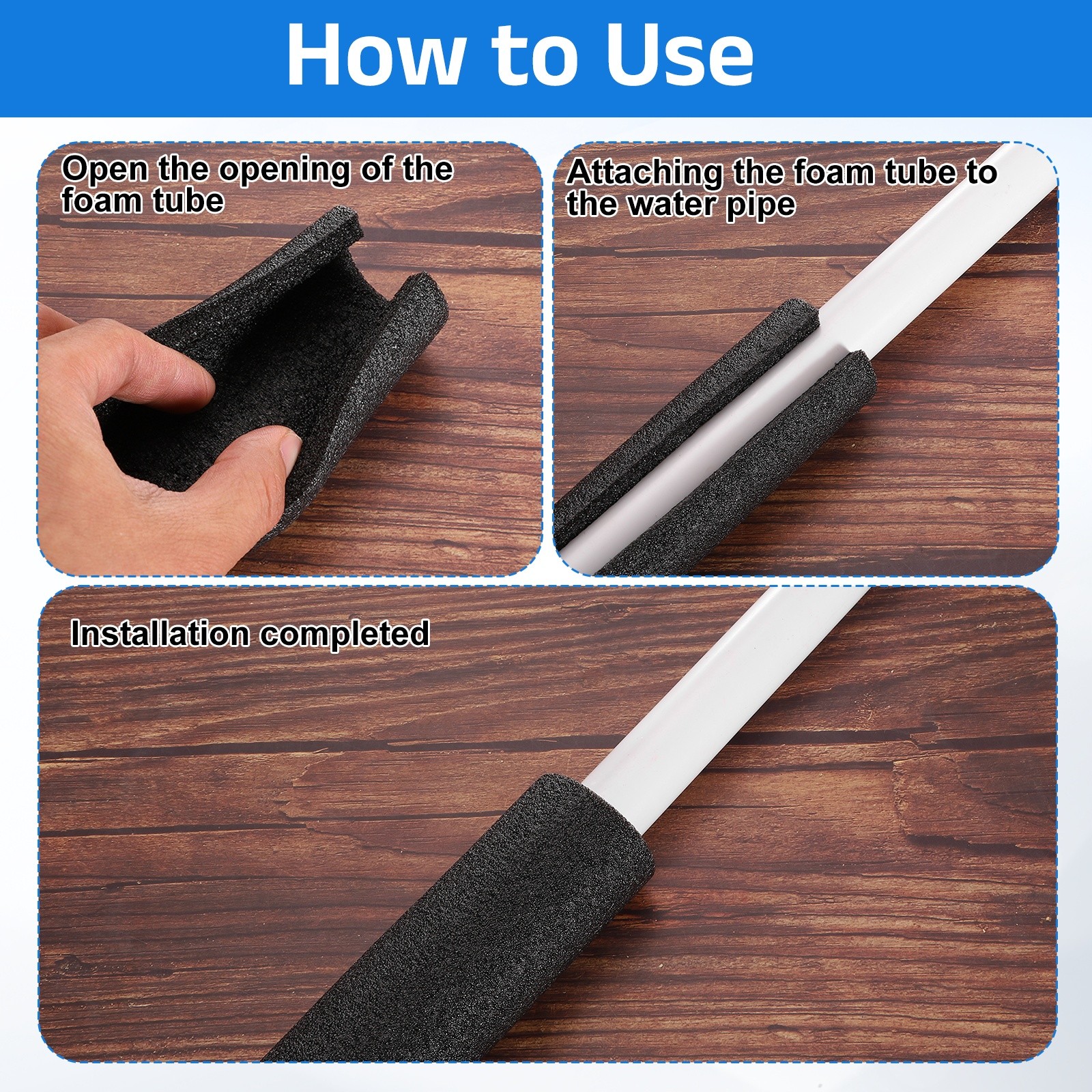 3 Pcs 0.79 Inch 3.3 Feet Pipe Insulation Foam Tube OD 1.18″