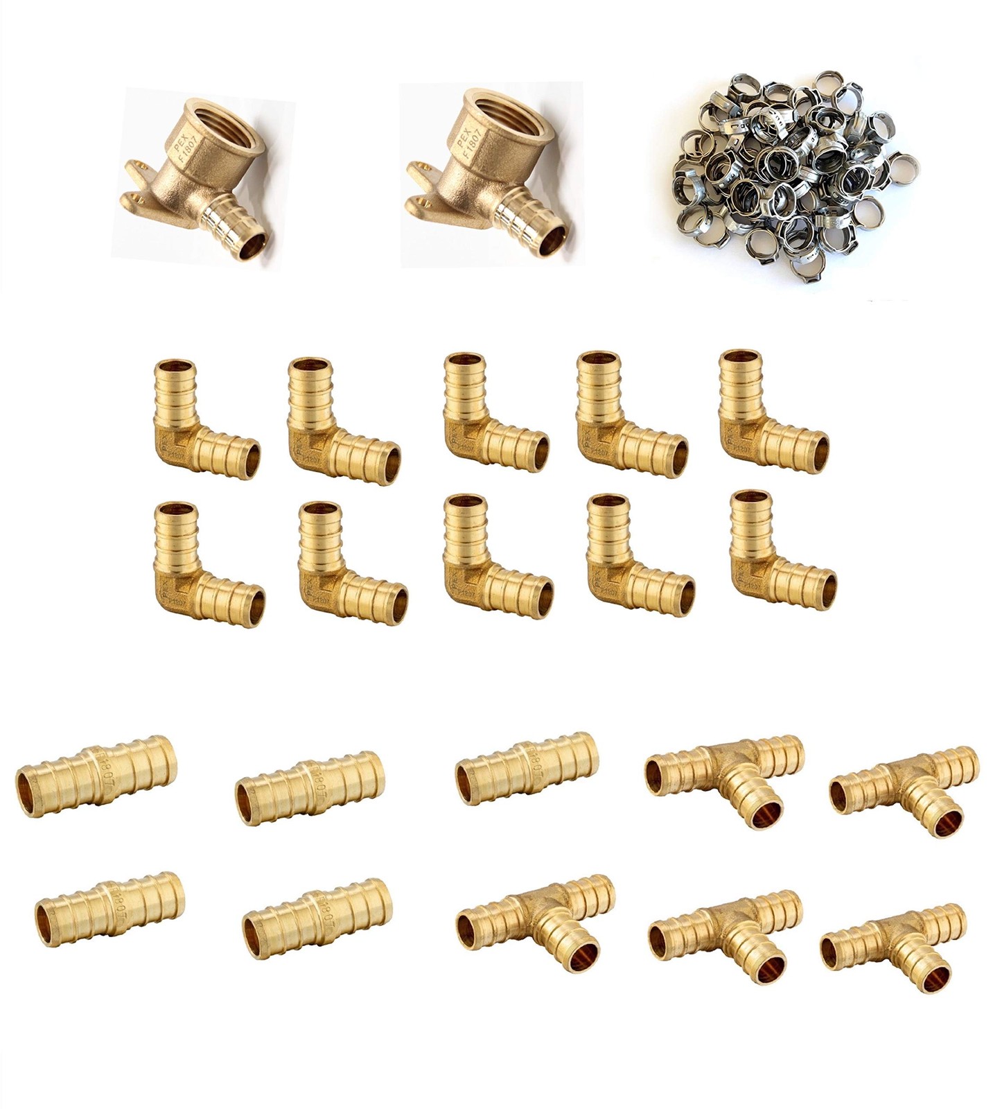 (Pack of 62) EFIELD 1/2″ Pex Fittings: 40 PCS Pack 62-SS, Copper