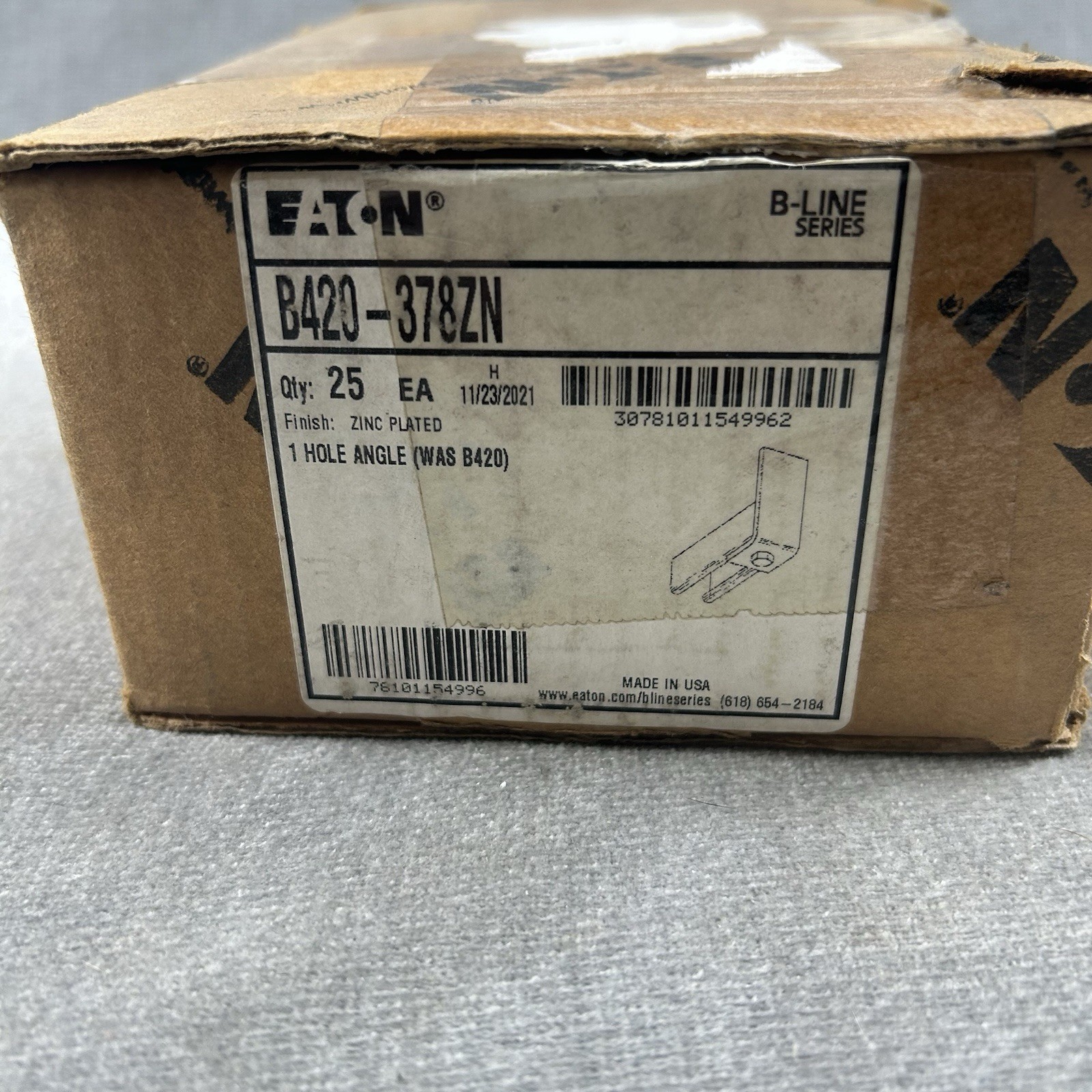 Eaton B-Line B420-378ZN 1-Hole Zinc Corner Angle Strut Bracket – 1 Count