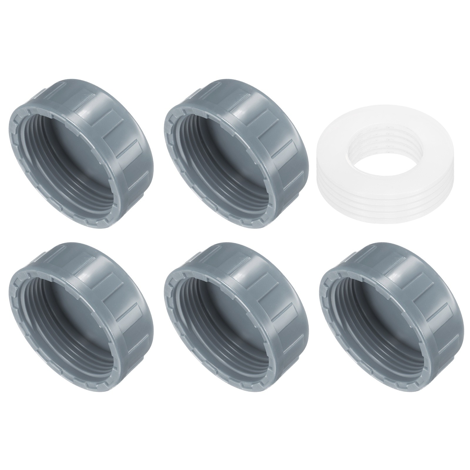 5Pcs 1-1/2 Inch PT Female Thread PVC Pipe Fitting Cap with Gasket Gray