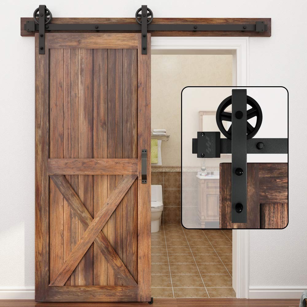 5-16FT Single Wood Sliding Barn Door Hardware Kit 5FT Basic Black Big Spoke W…