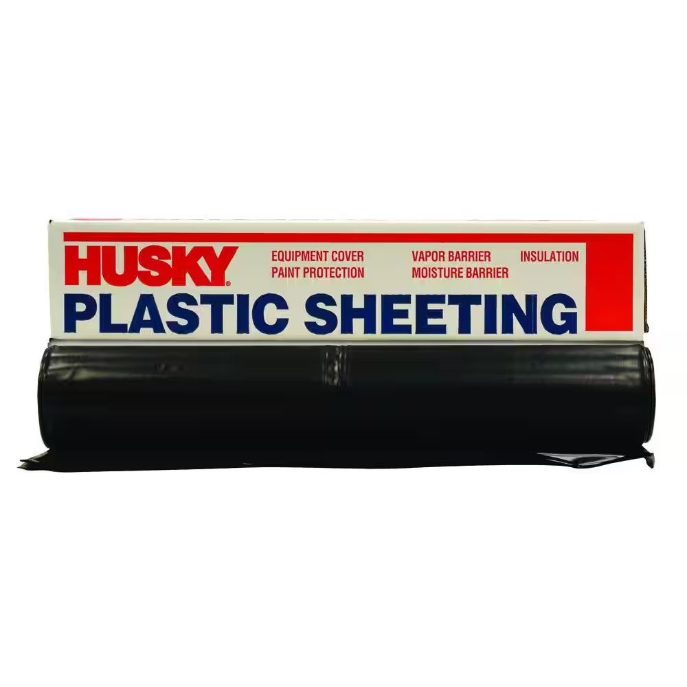 HUSKY Plastic Sheeting 8 Ft. X 100 Ft. 4 Mil Heavy-Duty Coverall Black