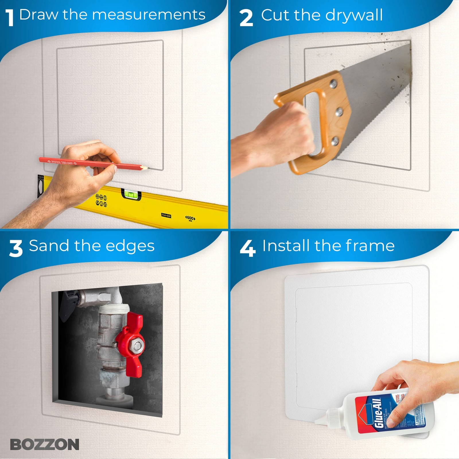 Access Panel for Drywall – 12×12 inch – Wall Hole Cover – 12 x 12, White