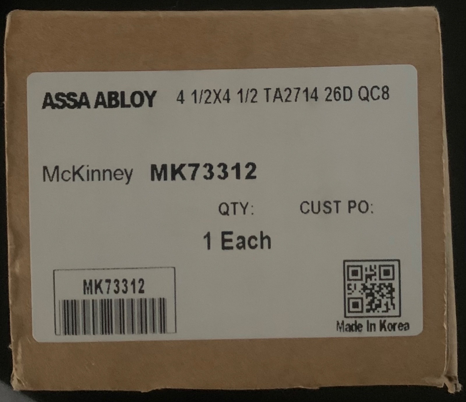 McKinney MK73312 4-1/2 X 4-1/2 TA2714 26D QC8