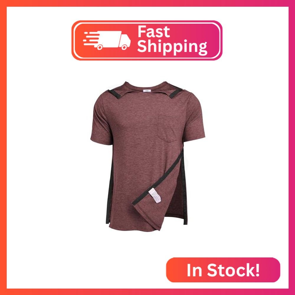 Deyeek Men’s Post Shoulder Surgery Shirts Tear Away Snap Button Dialysis Clothin