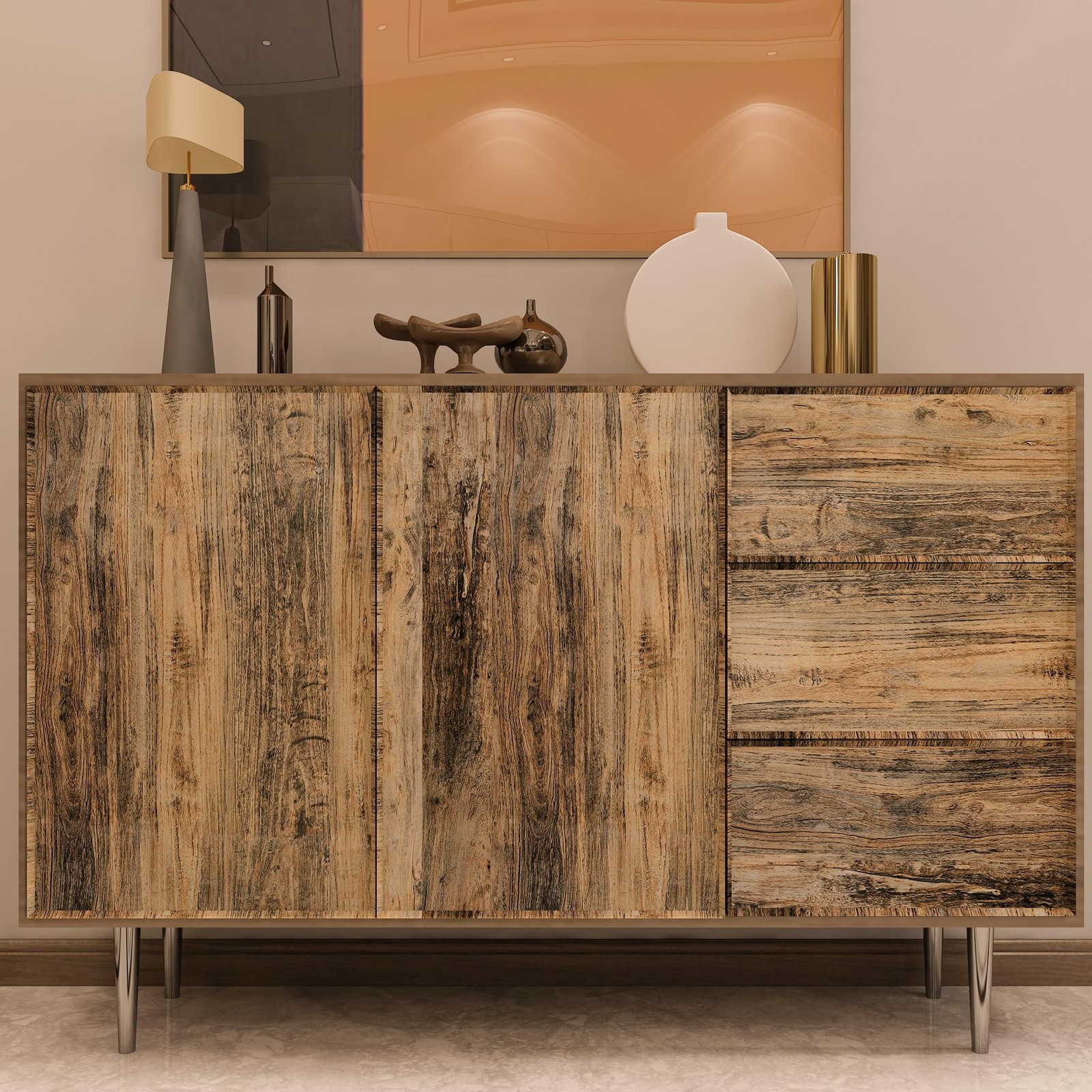 3yecao 24″×354″ Wide Thick Brown Grey Wood Wallpaper Peel and Stick Faux Ru
