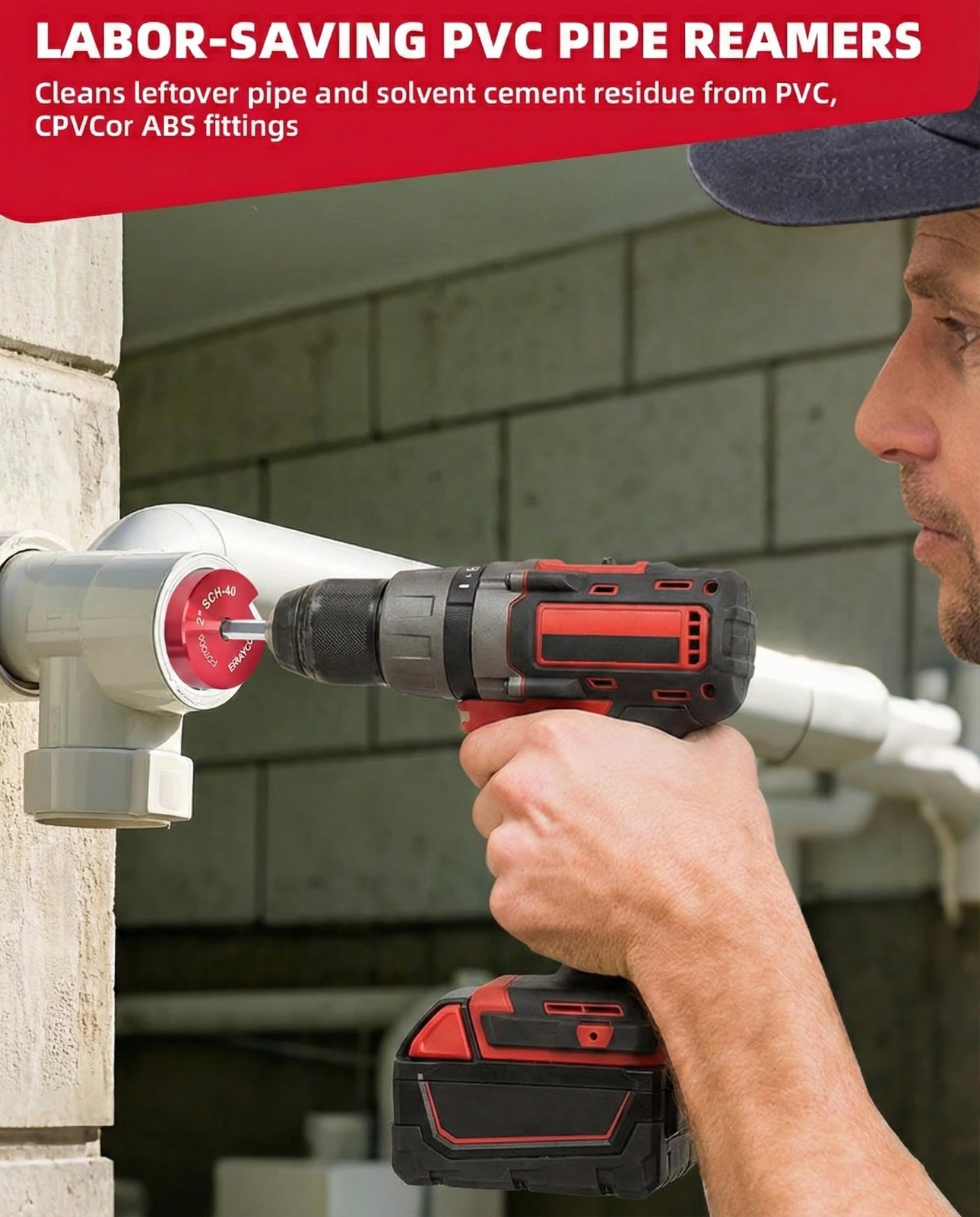 ERAYCO 6-Piece PVC Pipe Reamer Kit-Professional 3/4+1+1.5+2+3+4 Inch, Red