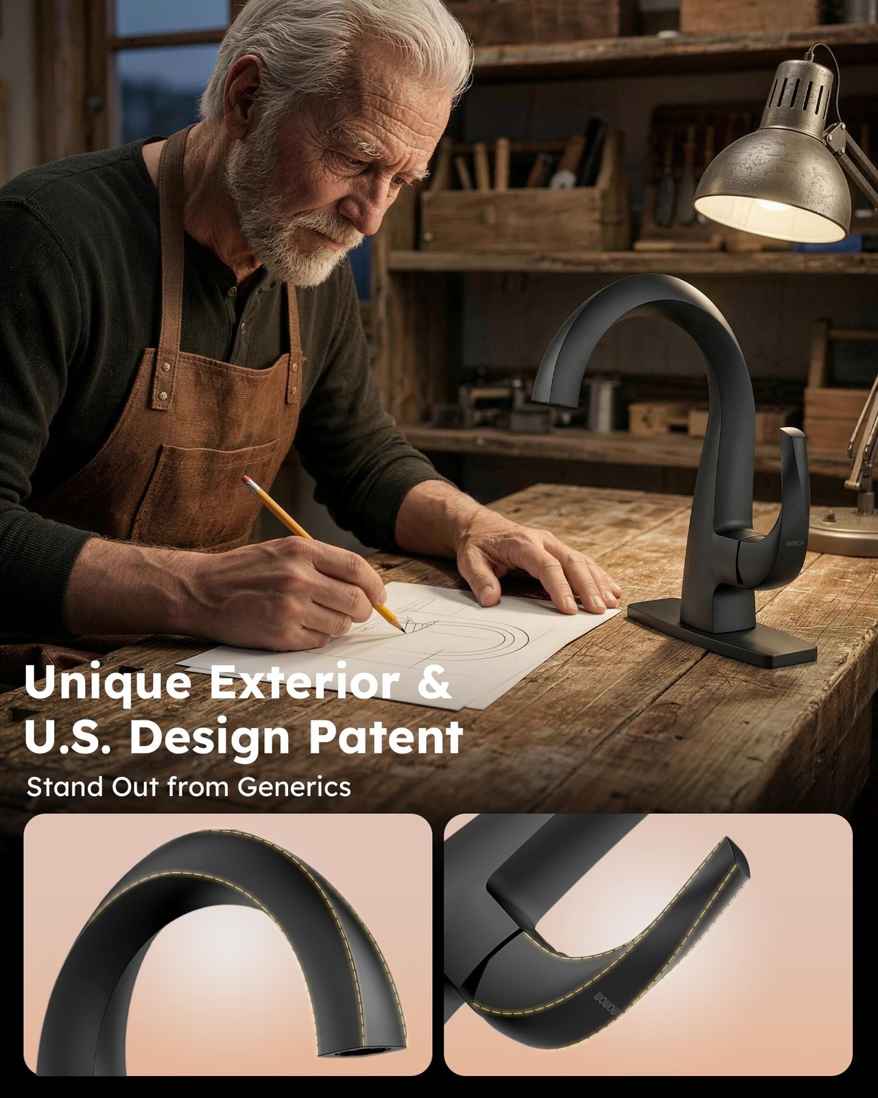 WOWOW Single Handle Bathroom Faucet, Matte Black, 1 Hole, High Arc, Pop Black