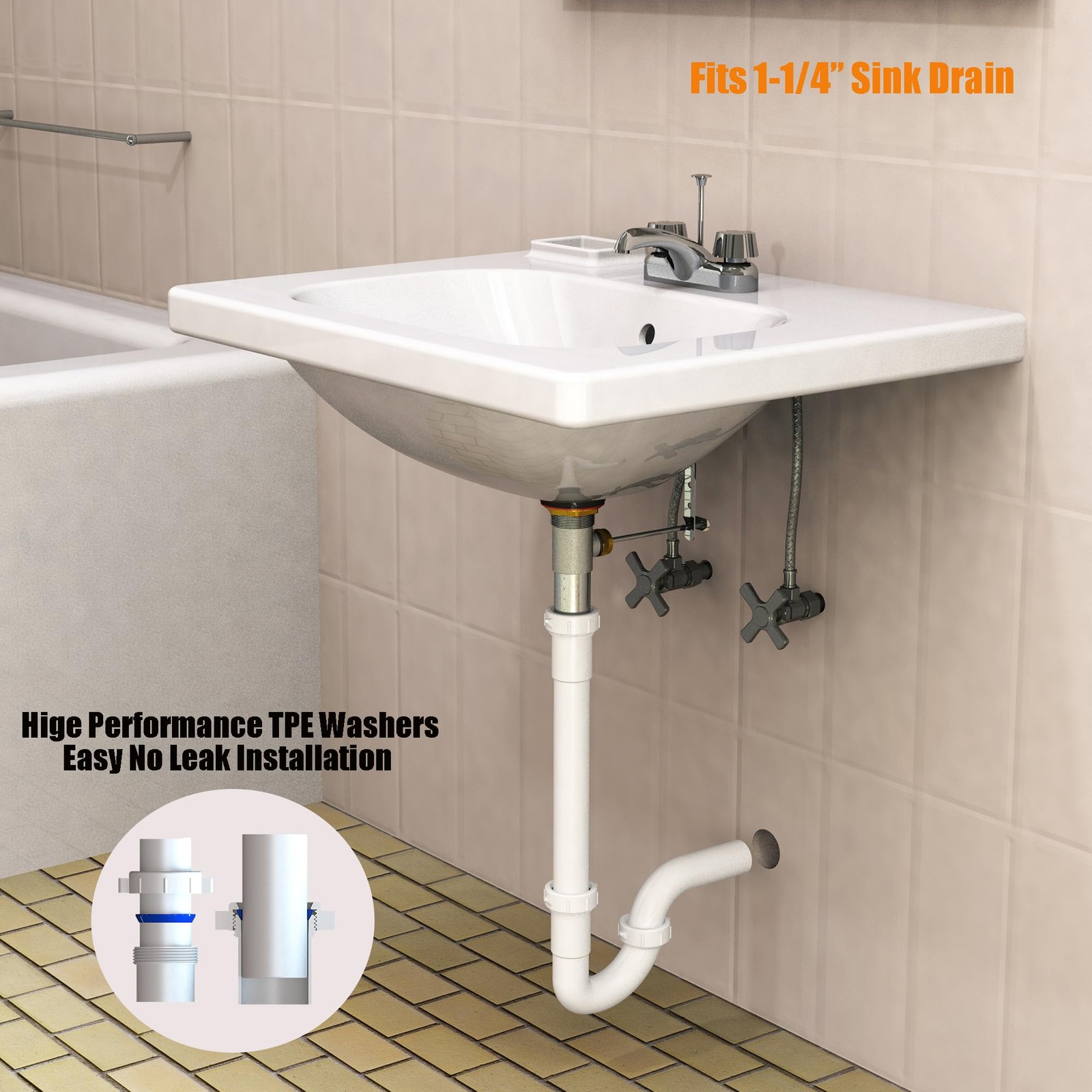 Bathroom Sink Drain Kit,for Most 1-1/4” & Kitchen White