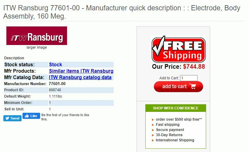 ITW Automotive Finishing Ransburg Devilbiss 77601-00 Electrode Assembly 160 Meg
