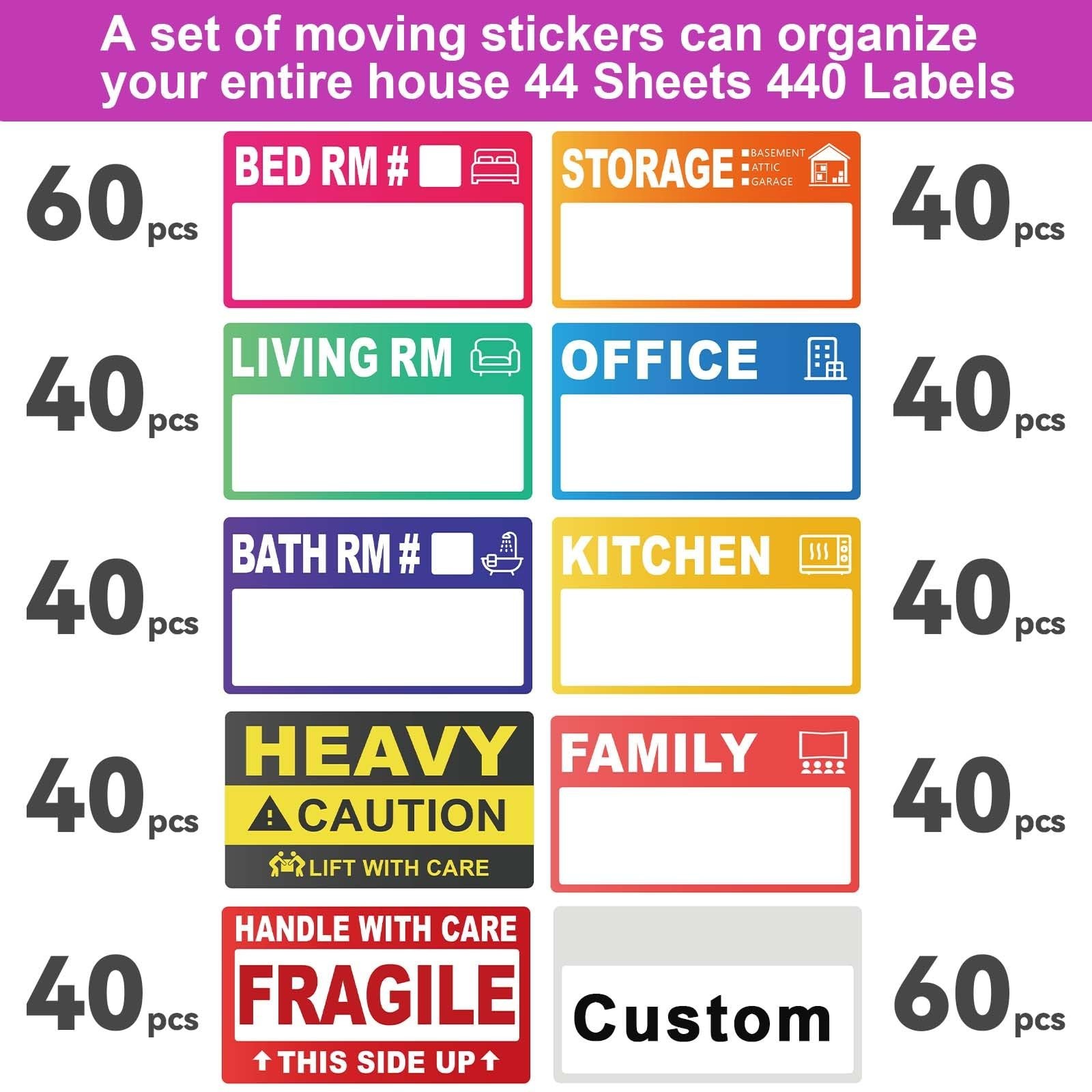 440 Count 3.5″ x 2″ Large Home Moving Packing Labels for 3-4 Bedroom House, 1…