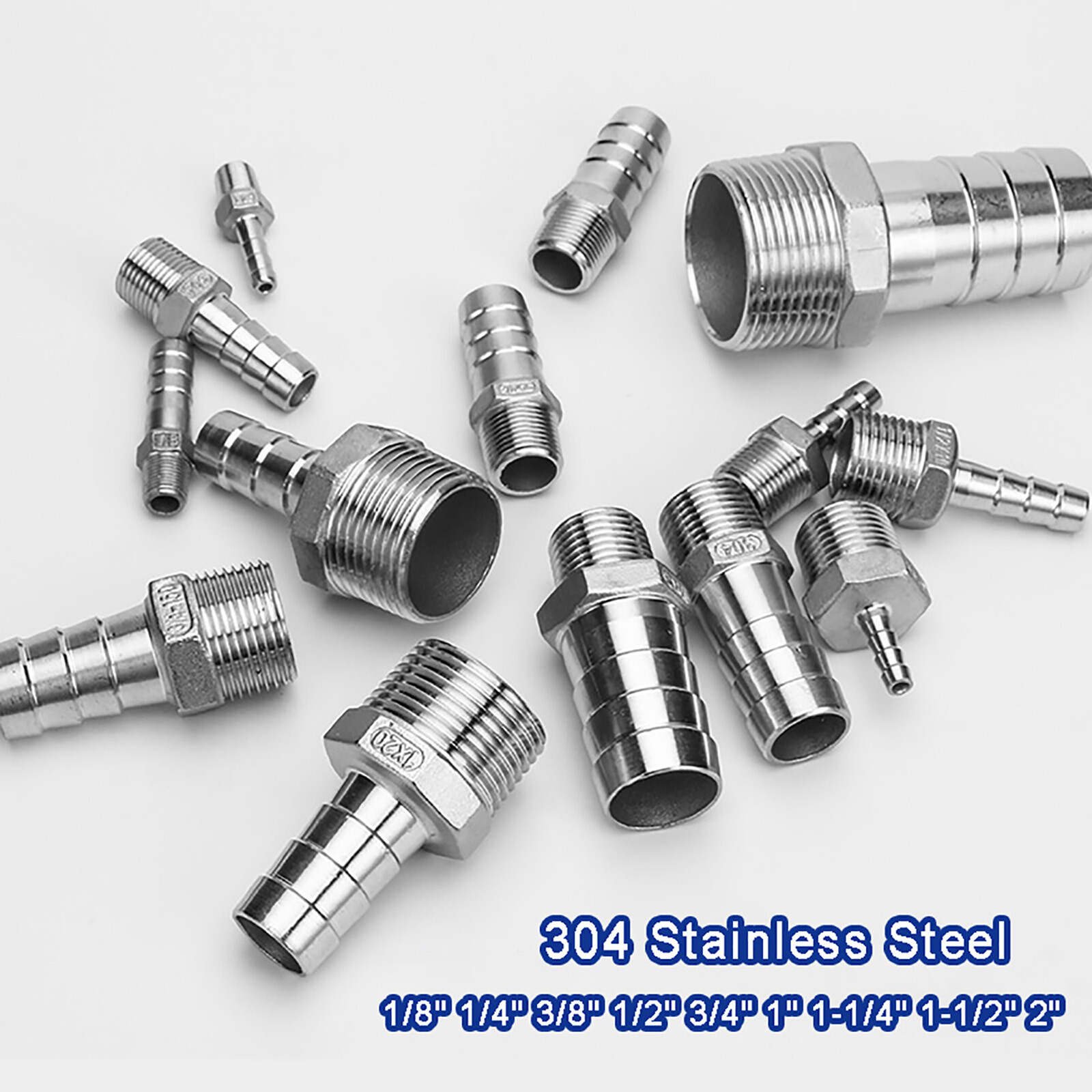 Stainless Steel Hosetails, BSP Thread Hose Tail Barb Connector 1/8″~2″ x 6~50mm
