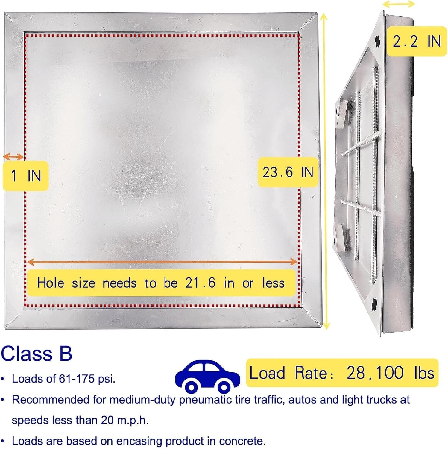 24X24 Stainless Steel Manhole Cover and Frame, Square Septic Tank Lid with Base,