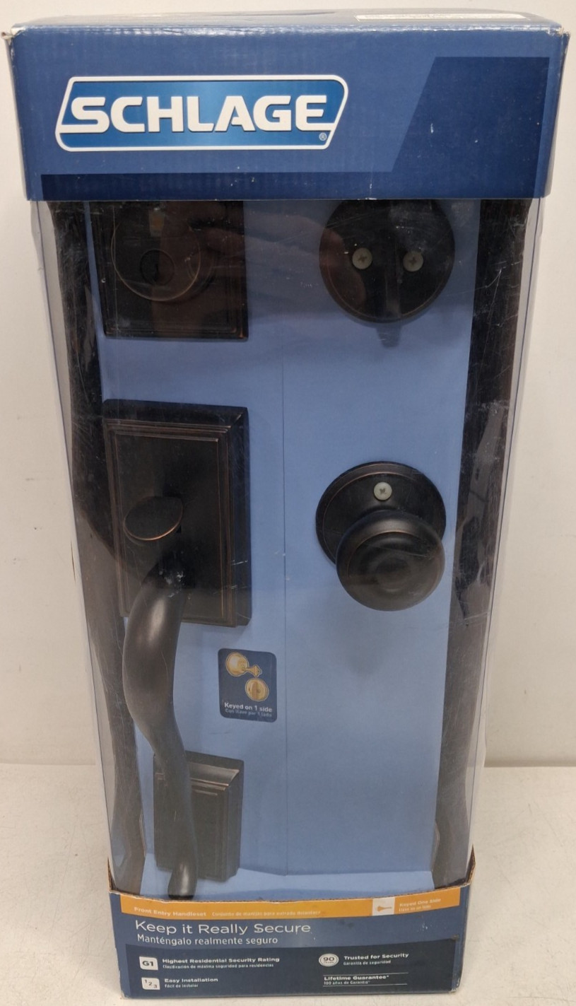 Schlage F60 V ADD 716 GEO Front Entry Handle Set Aged Bronze Deadbolt Door Lock