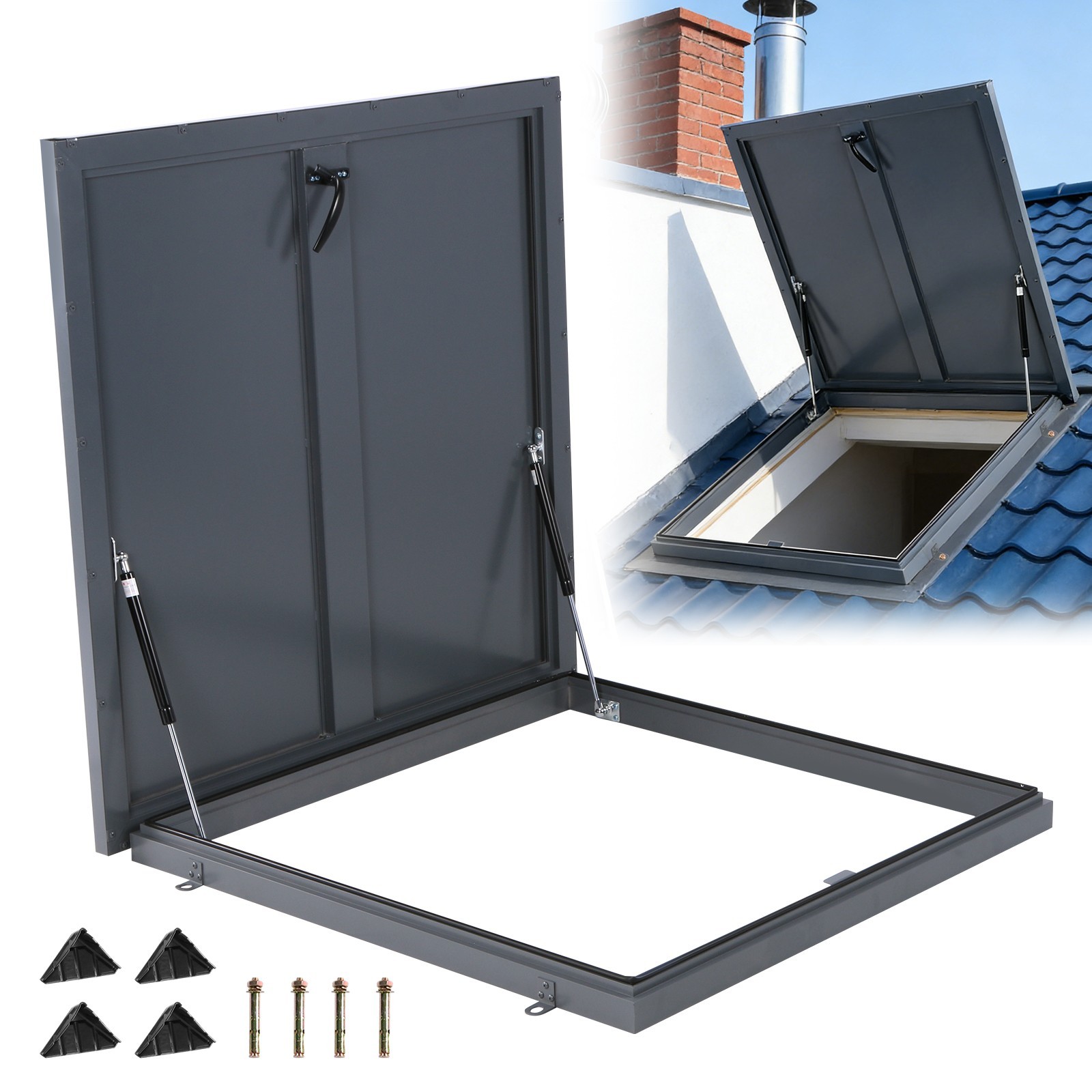 Roof Hatch 35.83×35.83in Roof Safety Door with Gas Shock Strut for Home Industry