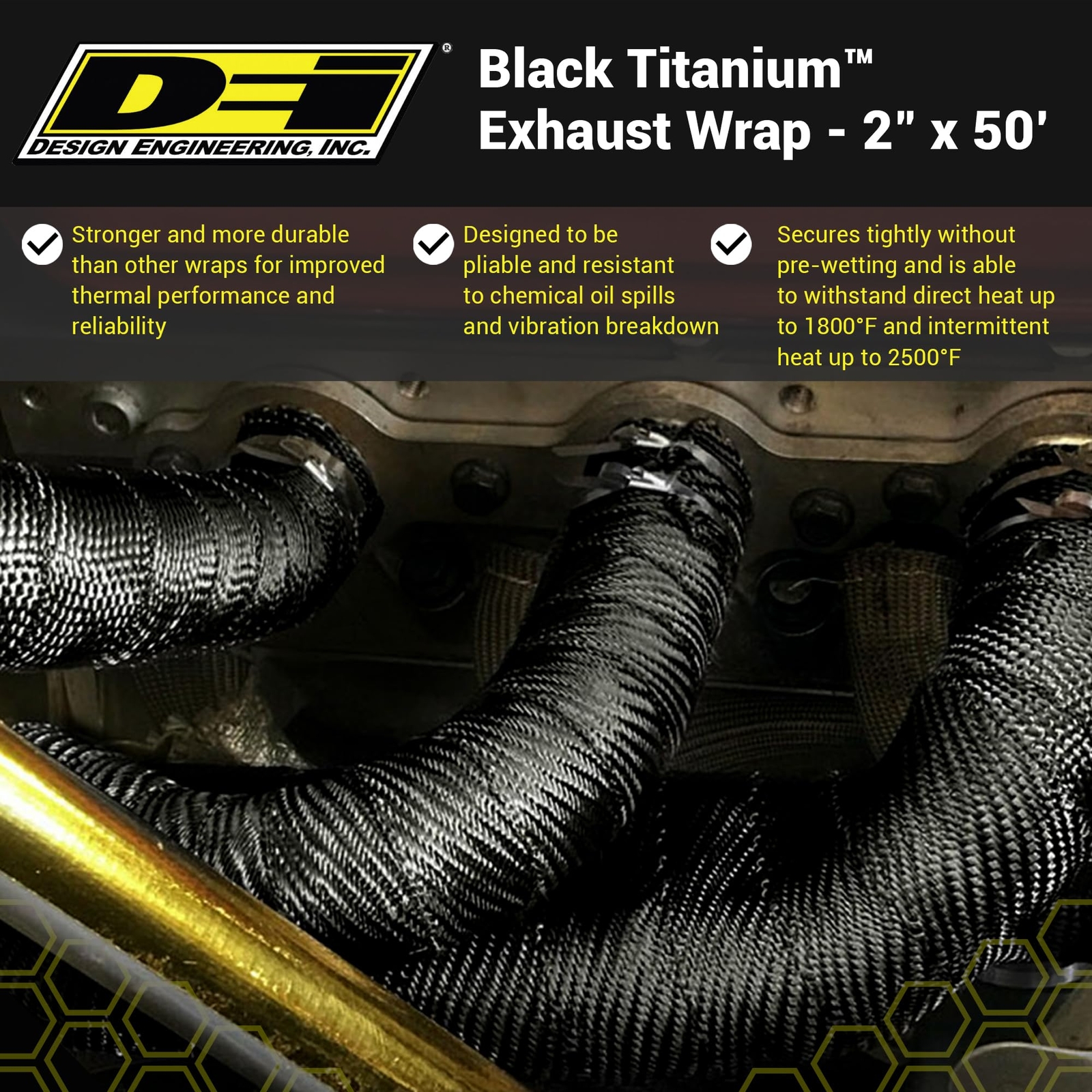 DEI Black Titanium Exhaust Wrap 2×50 Insulation High Heat Resistance Performance