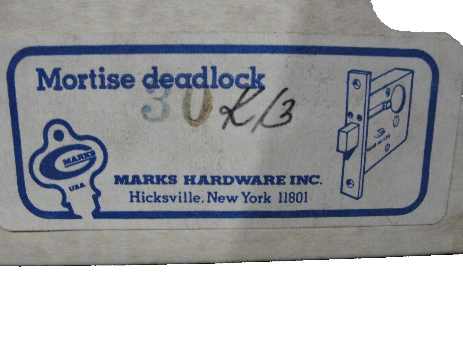 Marks 3/4″ Diameter Turnpiece Mortise Deadbolt 30 K/3 With Cylinder/ Keys L#3624