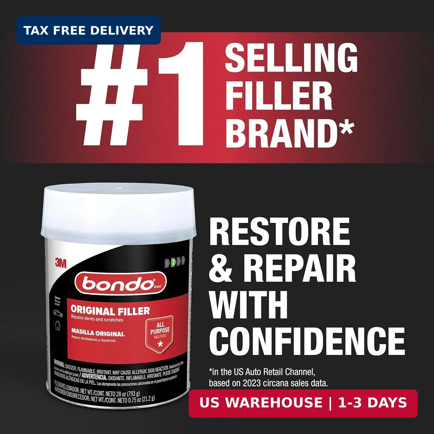 Bondo Body Filler, Original Formula for Fast, Easy Repair & Restoration for your
