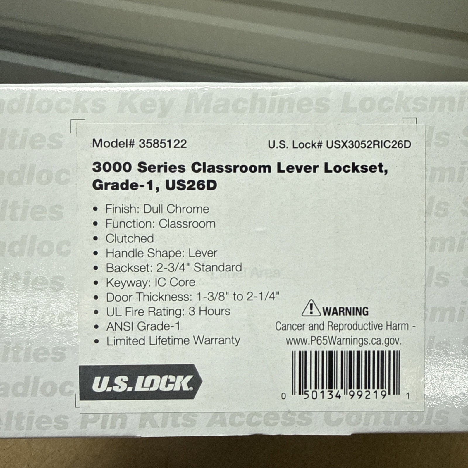 U.S. Lock 3000 Series Classroom Lever Lockset Grade 1 USX3052RIC26D US26D