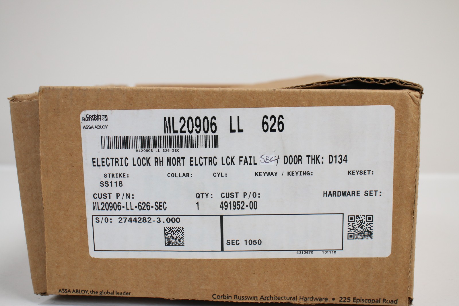 Corbin Russwin Assa Abloy ML20906 LL 626 Electric Lock Mortise