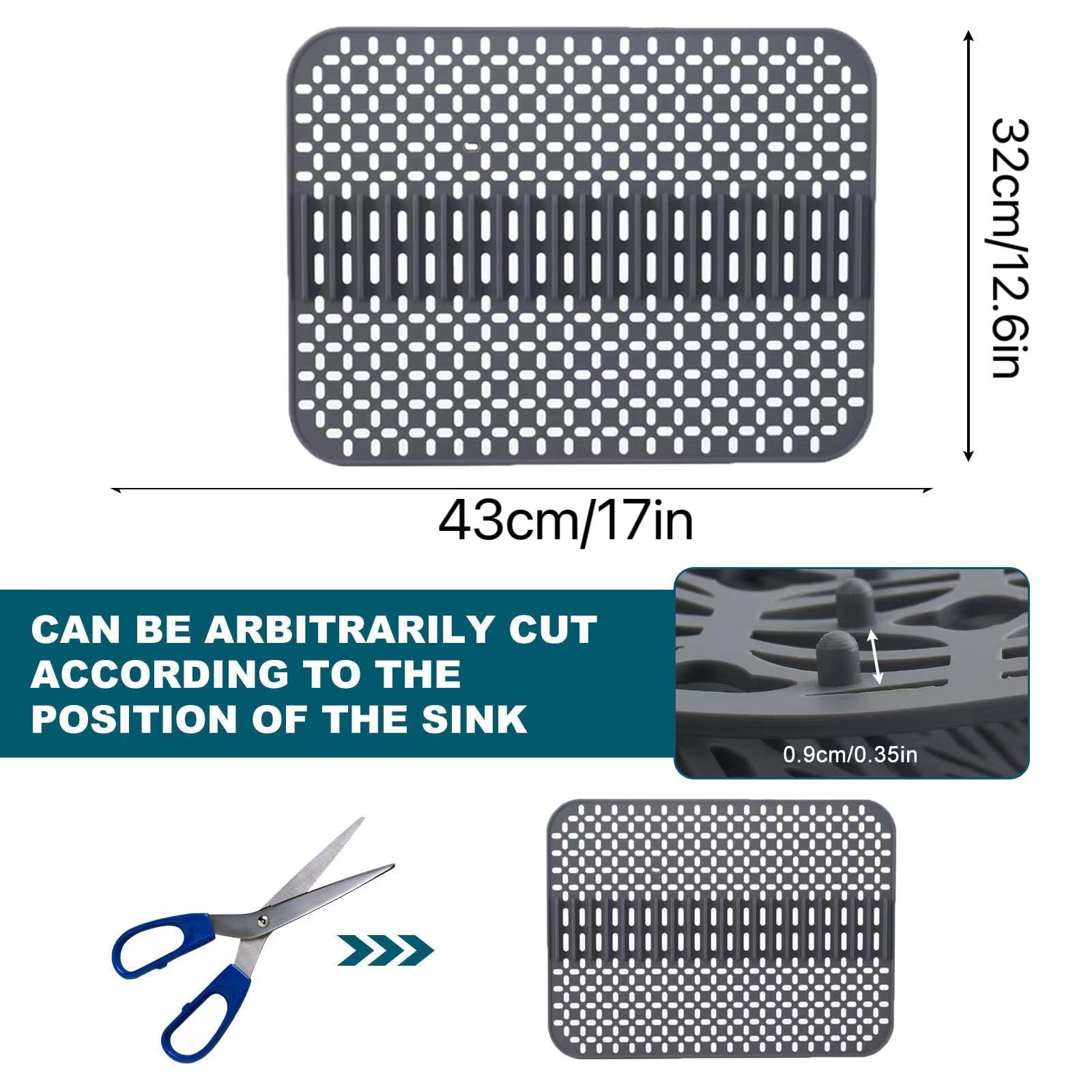 Eysbiy Silicone Sink Mat – 17×13, Non-Slip Kitchen Large, Type E-Grey