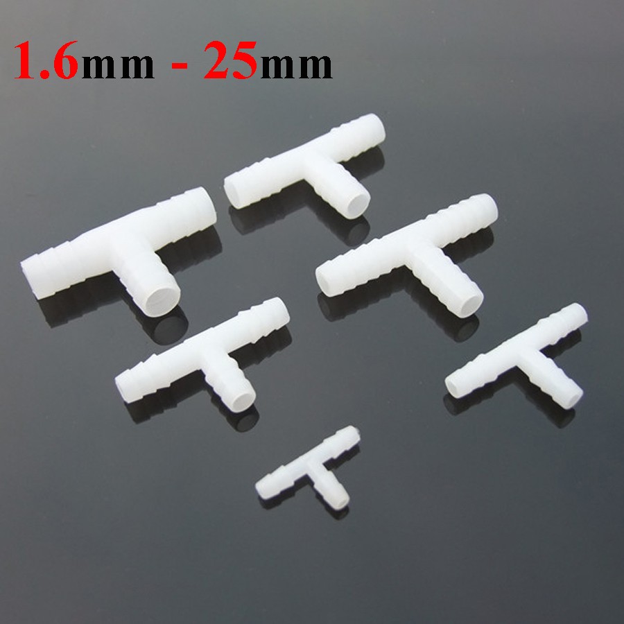 1.6-25mm Plastic Barbed Tee Connector Hose Pipe Joiner Tube Fitting Air / Water