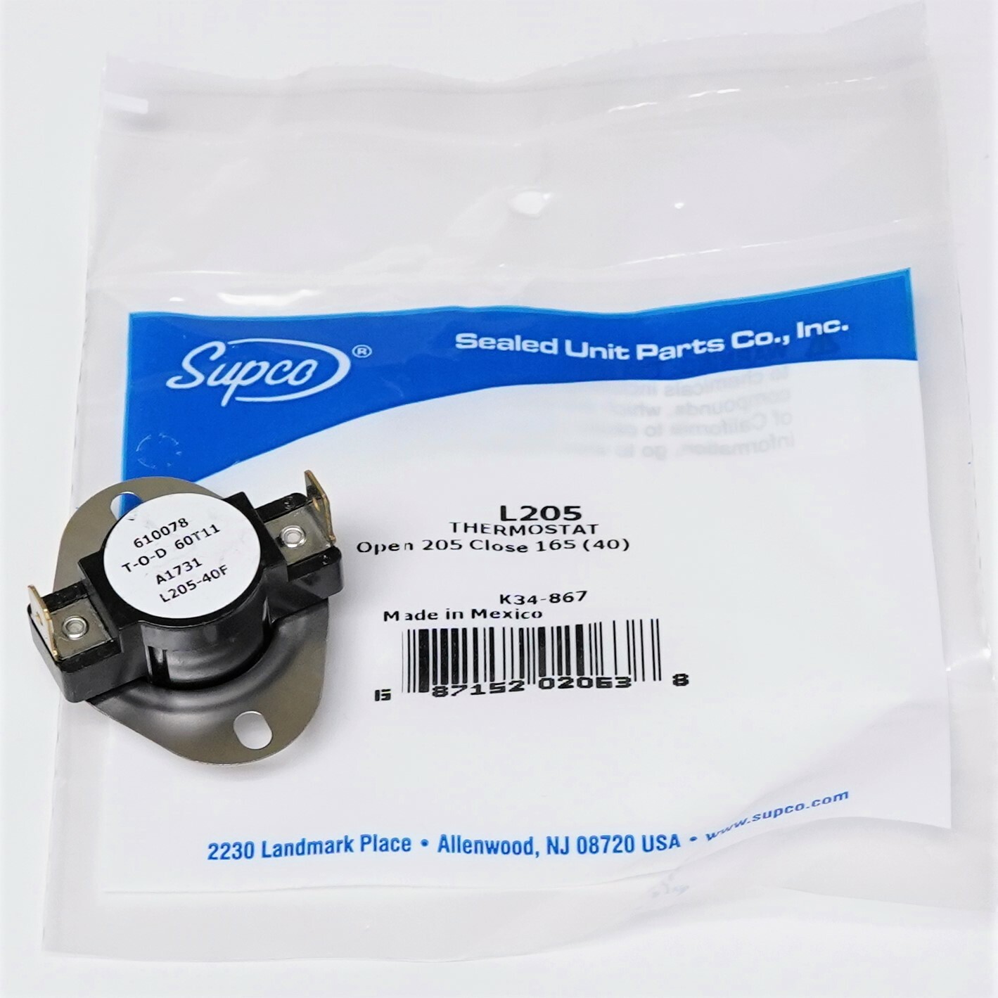 Supco L205-40 Heater Limit Thermostat Thermodisc Open On Rise