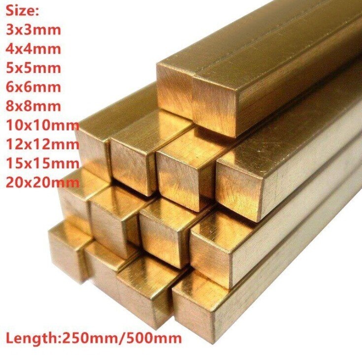H59 Brass Square Bar Solid Rod 5/6/8/10/12/15/20×5/6/8/10/12/15/20 L250/500mm