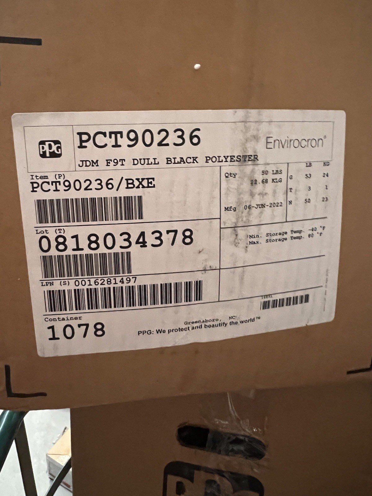 New PPG DULL BLACK Polyester Powder Coating PCT90236 50lb Box *read