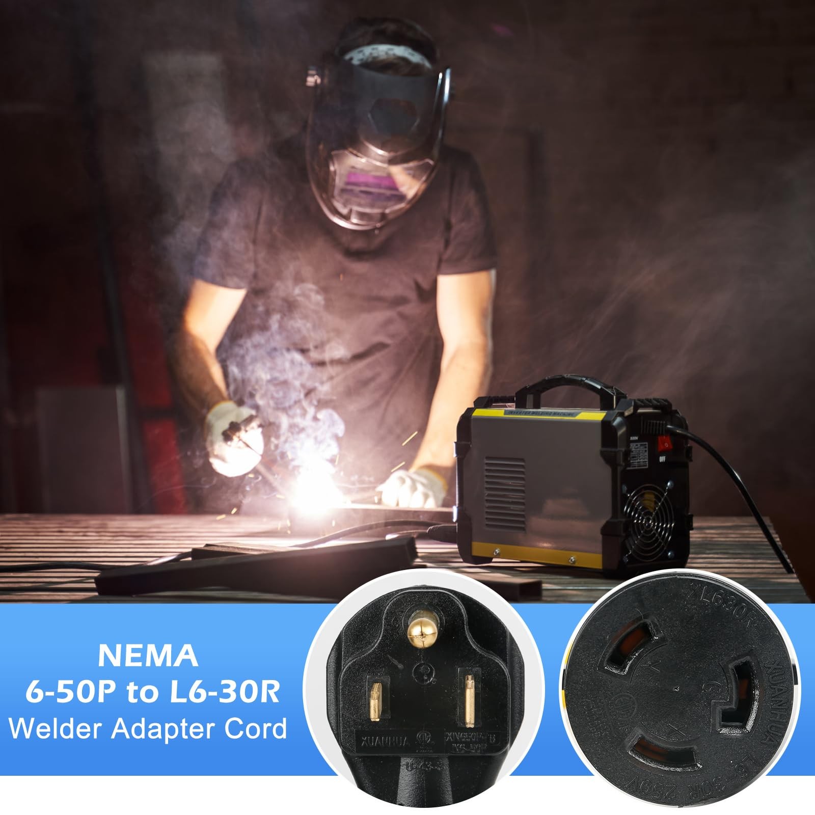 NEMA 6-50P to L6-30R Welder Cord Adapter, ZDHQLHJ 50 Amp Male Yellow