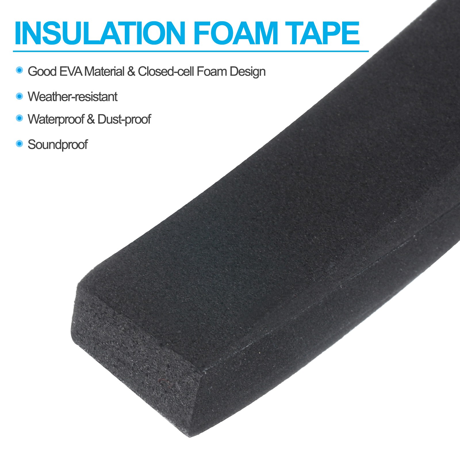 2 Roll 3/4″W x 5/8″T x 6.6Ft Self-Adhesive EVA Insulation Foam Tape, Black