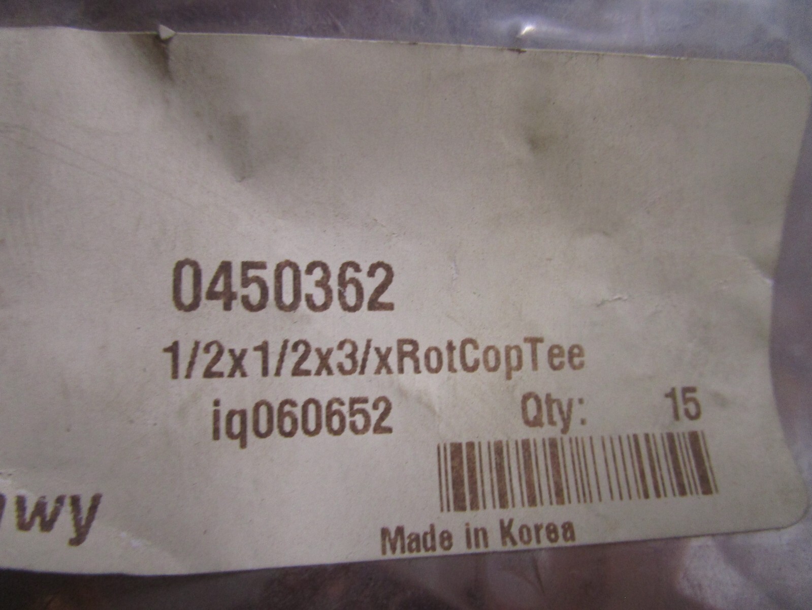 1/2″ x 1/2″ x 3/8″ Slip Wrot Copper Pipe Tee QTY 15