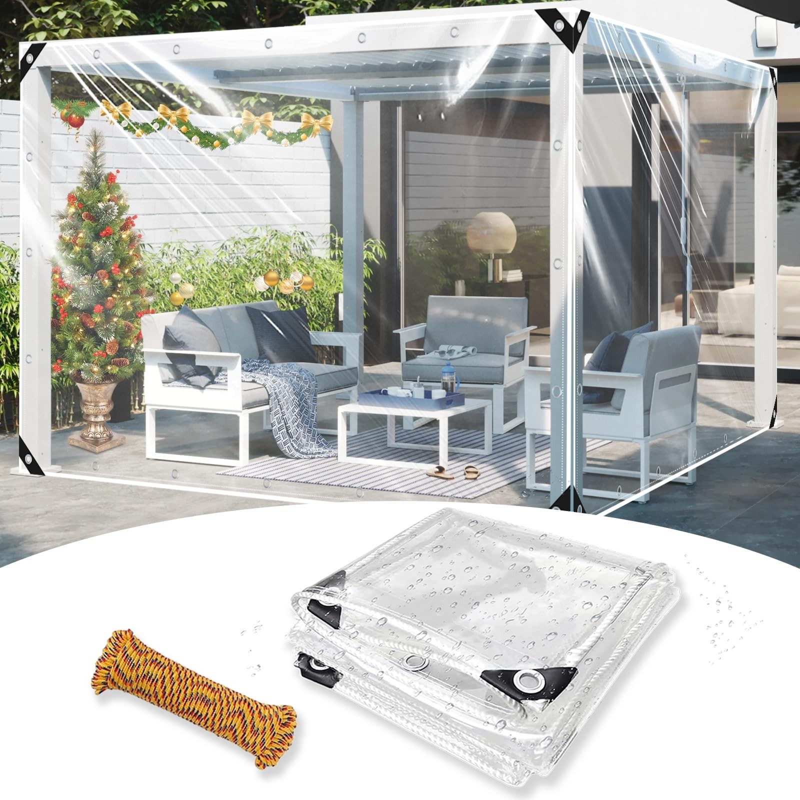 6×6 ft Clear Tarp Waterproof, Heavy Duty Vinyl Cover with Grommets | 14 Mil T…