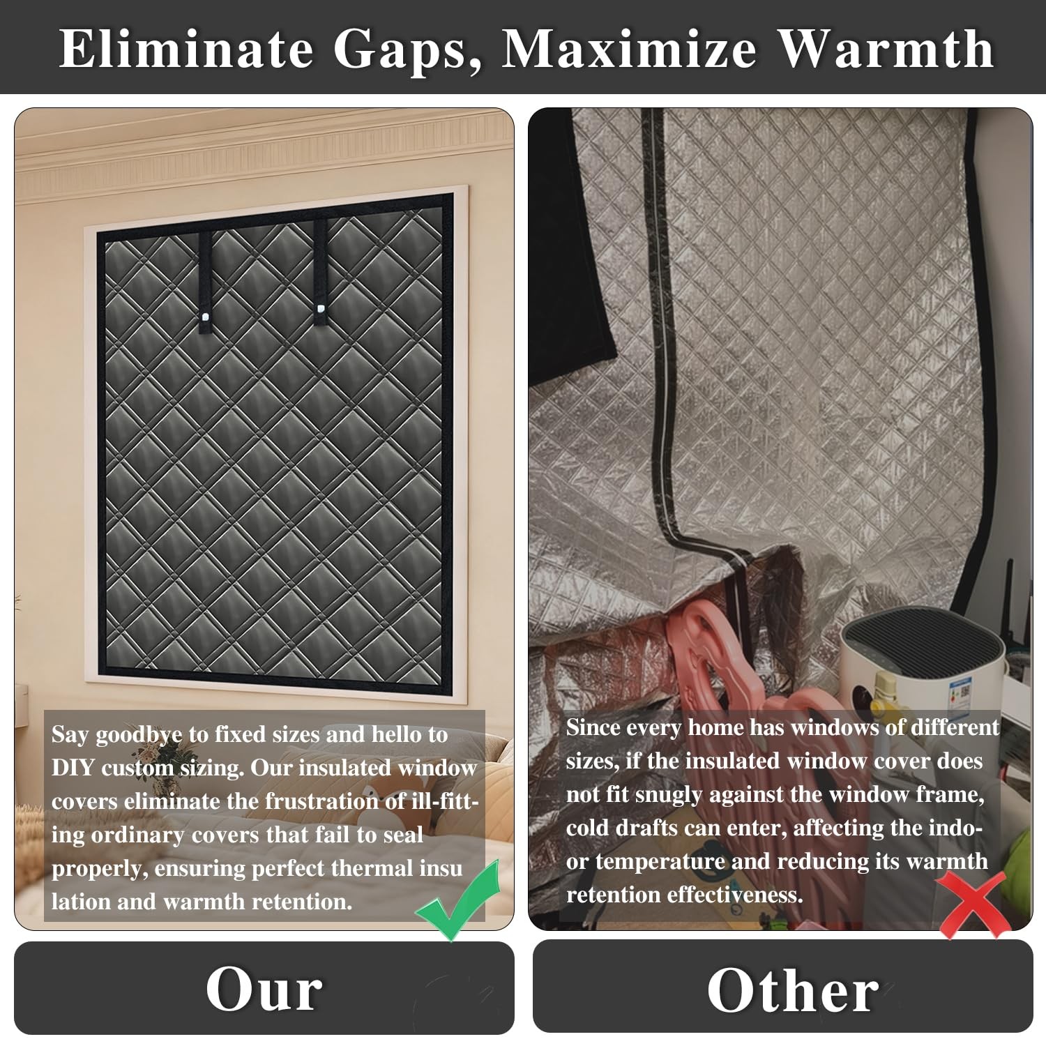 Window Draft Dlocker Insulation MAX 47″ x 63″ Cover Aluminum, Black