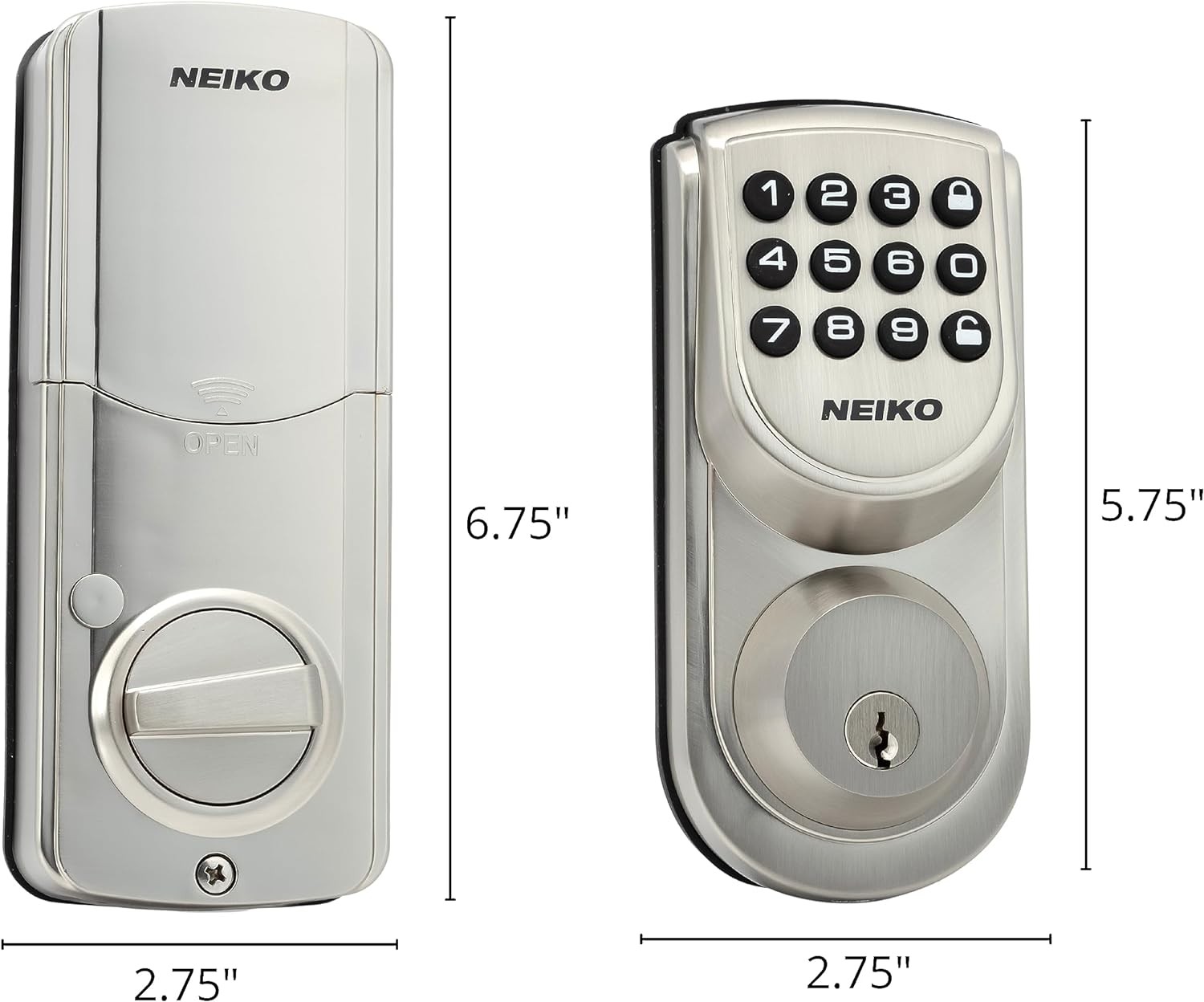 Neiko 52909A Keyless Electronic Deadbolt, 2 Keys Included – Brushed Silver